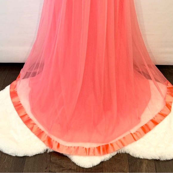 Vintage Artemis Gossard Pink Coral Silky Satin Sheer Chiffon Maxi Gown Robe Set - Picture 8 of 13